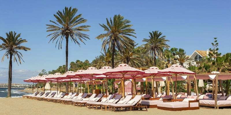 El Chiringuito Marbella beach club with Fendi sunbeds and beachfront setting