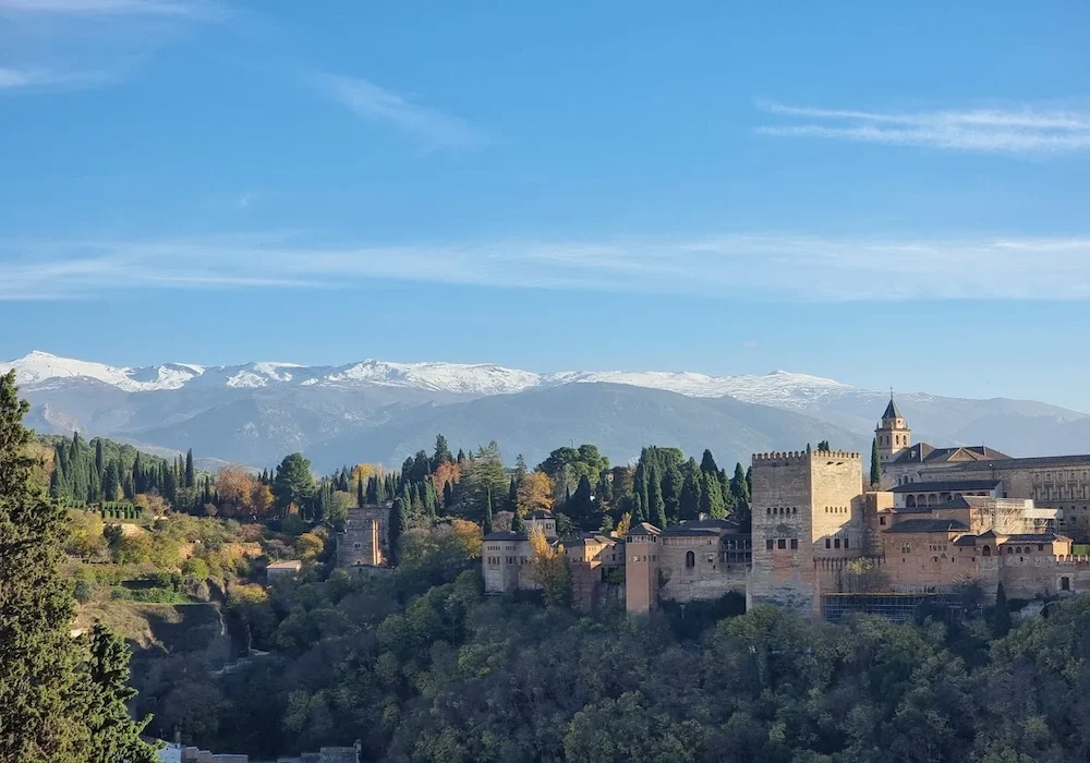 Mirador de San Nicolás viewpoint in Granada with panoramic view of the Alhambra